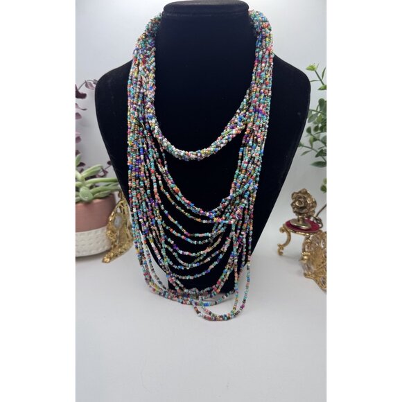 BEAUTIFUL MULTI STRAND ETHNIC RAINBOW BEADED LONG NECKLACE 40” - Picture 7 of 7
